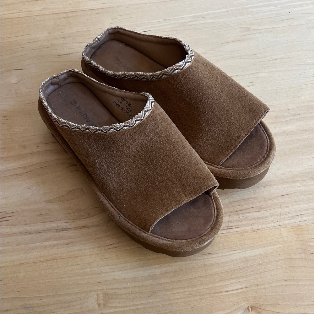 BearPaw Tan Open-Toe Mules
